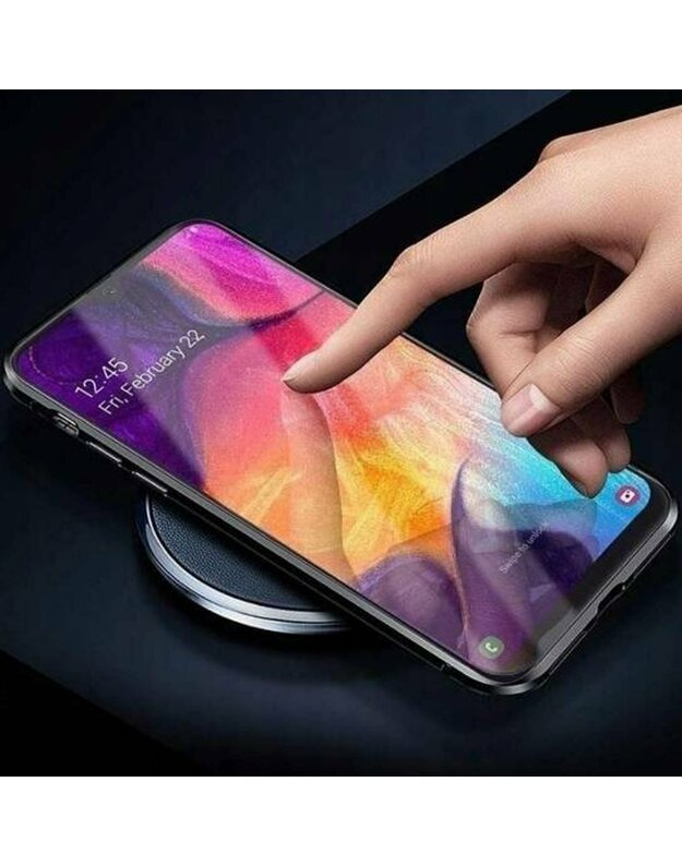 „nemo“ SAMSUNG GALAXY A15 4G/5G dėklas, dvigubas magnetinis, 360 laipsnių aliuminio ir grūdinto stiklo, juodas