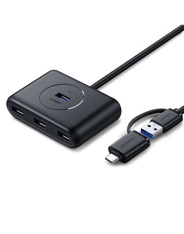 Ugreen šakotuvo skirstytuvas 4x USB 3.0 USB C tipo kabelis 1m juodas (CR113 40850)