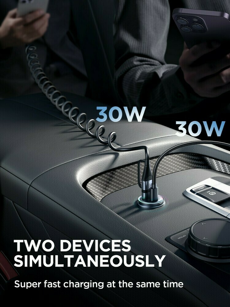 Automobilinis įkroviklis Joyroom JR-CCN04 USB-C / USB-A 60W juodas