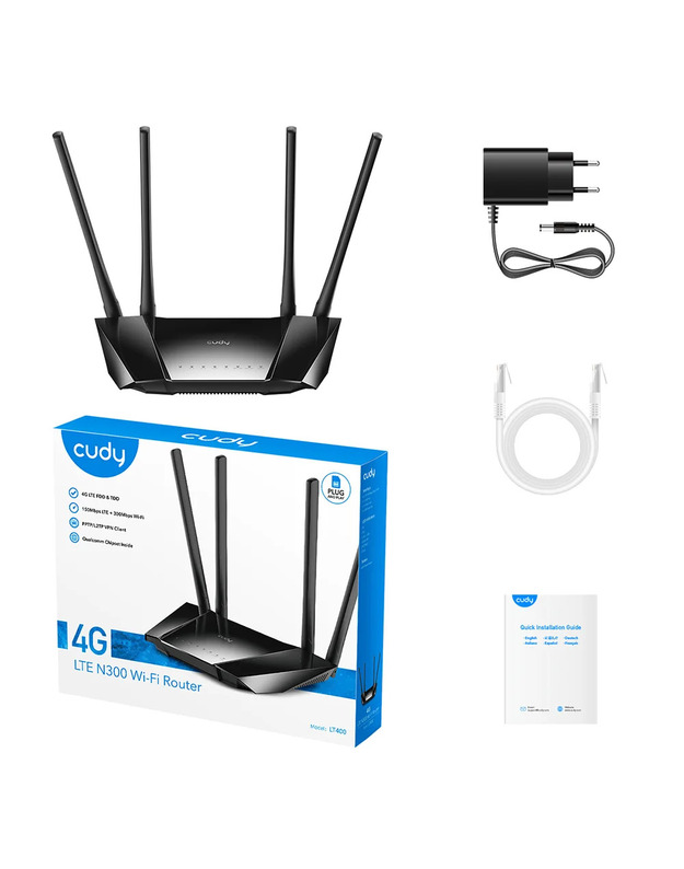 „Cudy“ 300 Mbps belaidis N 4G LTE maršrutizatorius, modelis: LT400