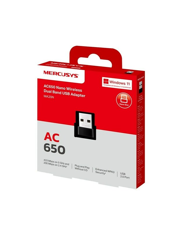 MERCUSYS AC650 Nano Belaidis Dual Band USB Adapteris (MA20N)