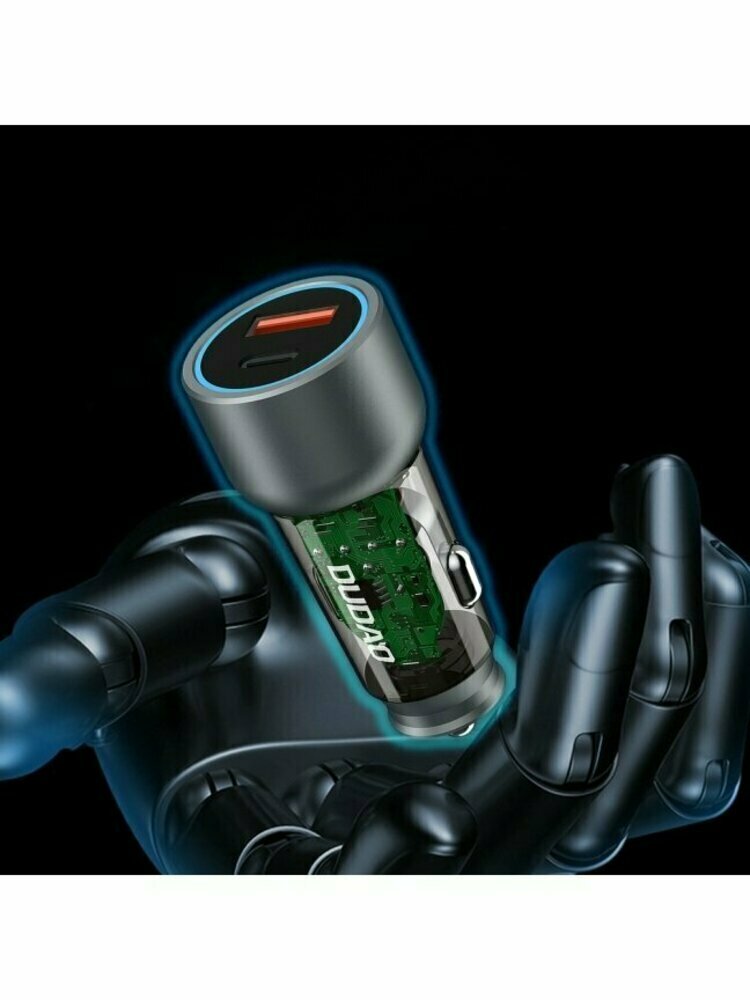 Automobilinis įkroviklis Dudao R4T, 30W, 3A, 1 x USB-A - 1 x USB-C, pilkas
