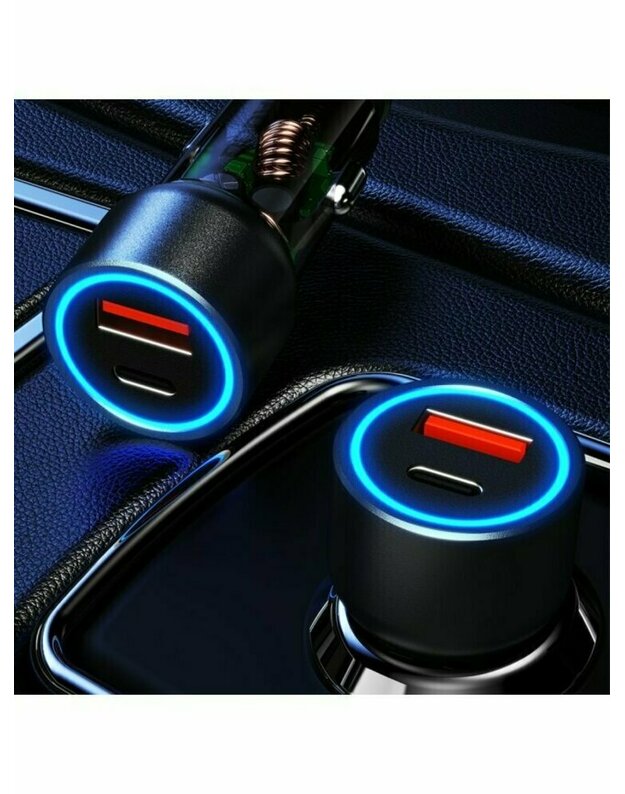 Automobilinis įkroviklis Dudao R4T, 30W, 3A, 1 x USB-A - 1 x USB-C, pilkas