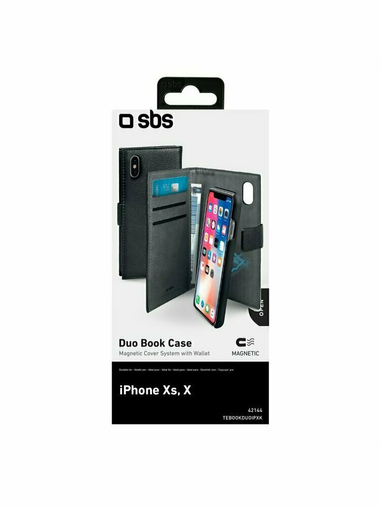 Apple iPhone X/Xs Flip Wallet Case By SBS Black