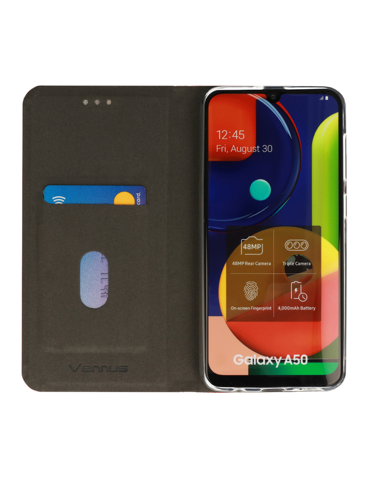 Samsung Galaxy A50 atverčiamas piniginės dėklas, mėlynas
