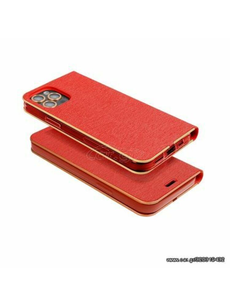 Apple iPhone 13 Pro dėklas, piniginė, LUNA Book, auksinis, elegantiškas, raudonas