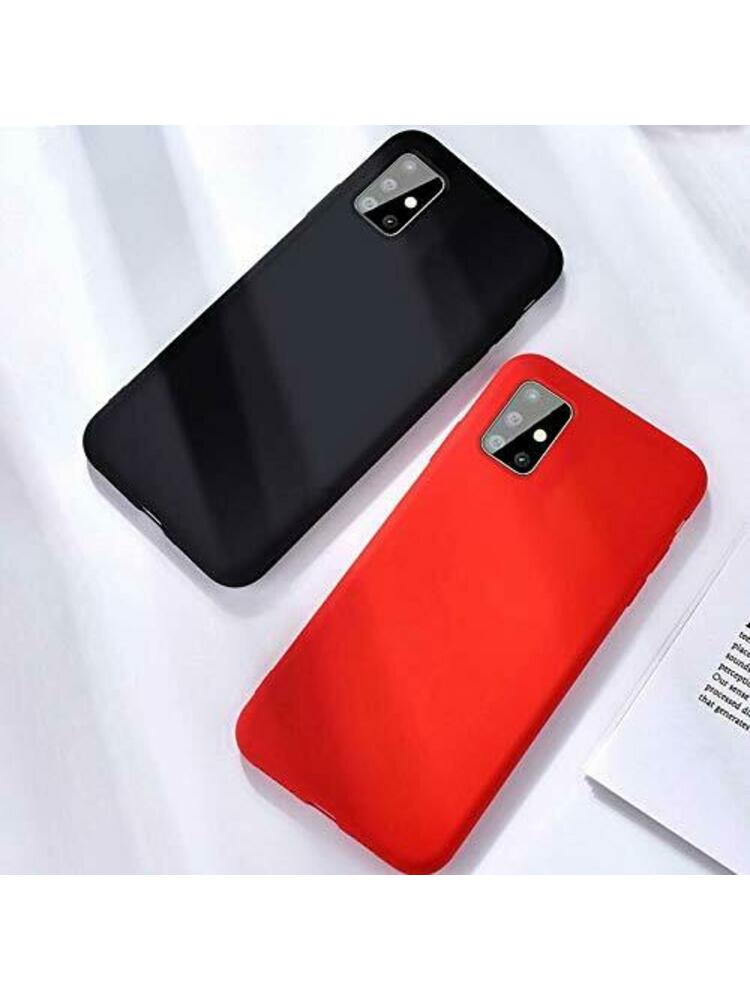 „Samsung Galaxy A51“ galinis dangtelis, skysto silikono gelio gumos smūgiams atsparus ir minkštas mikropluošto audinio pagalvėlės formos galinis dėklas, skirtas „Samsung Galaxy A51“ (raudonas)