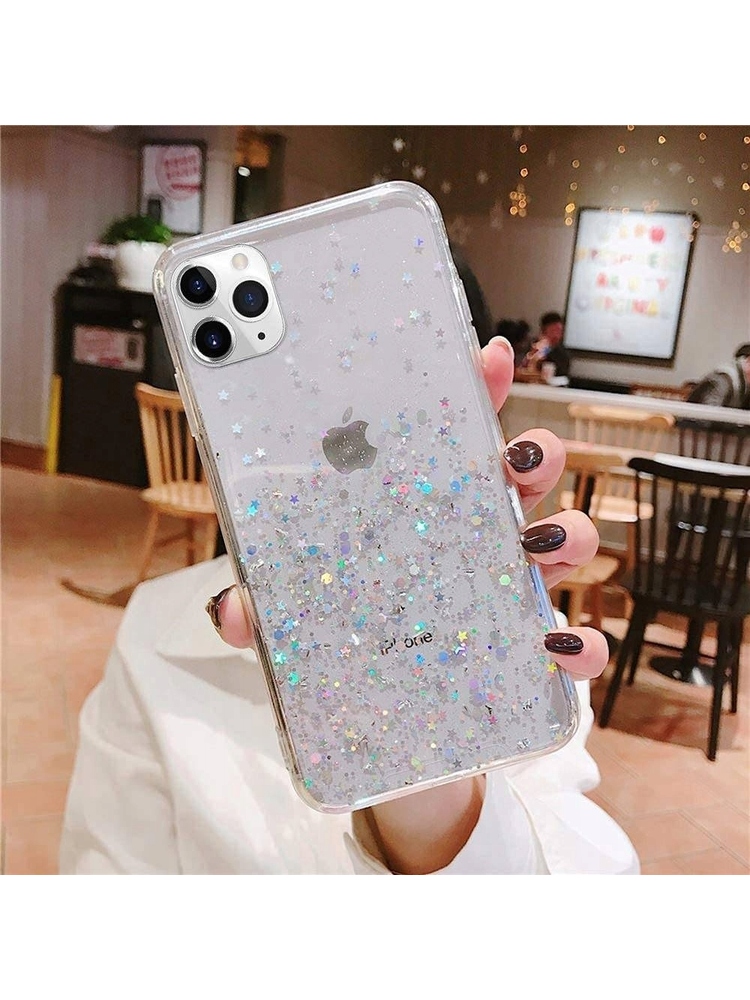 IPHONE 13 dėklas su blizgučiais ir klijais, blizgučiais ir skaidriu dangteliu