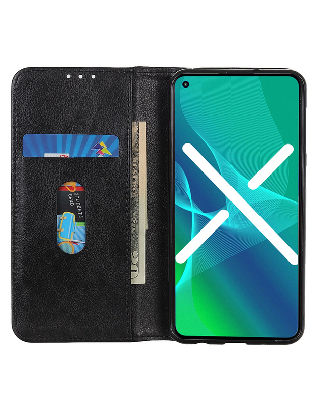 Piniginės dėklas skirtas iPhone 13 Pro, Litchi Leather, juodas