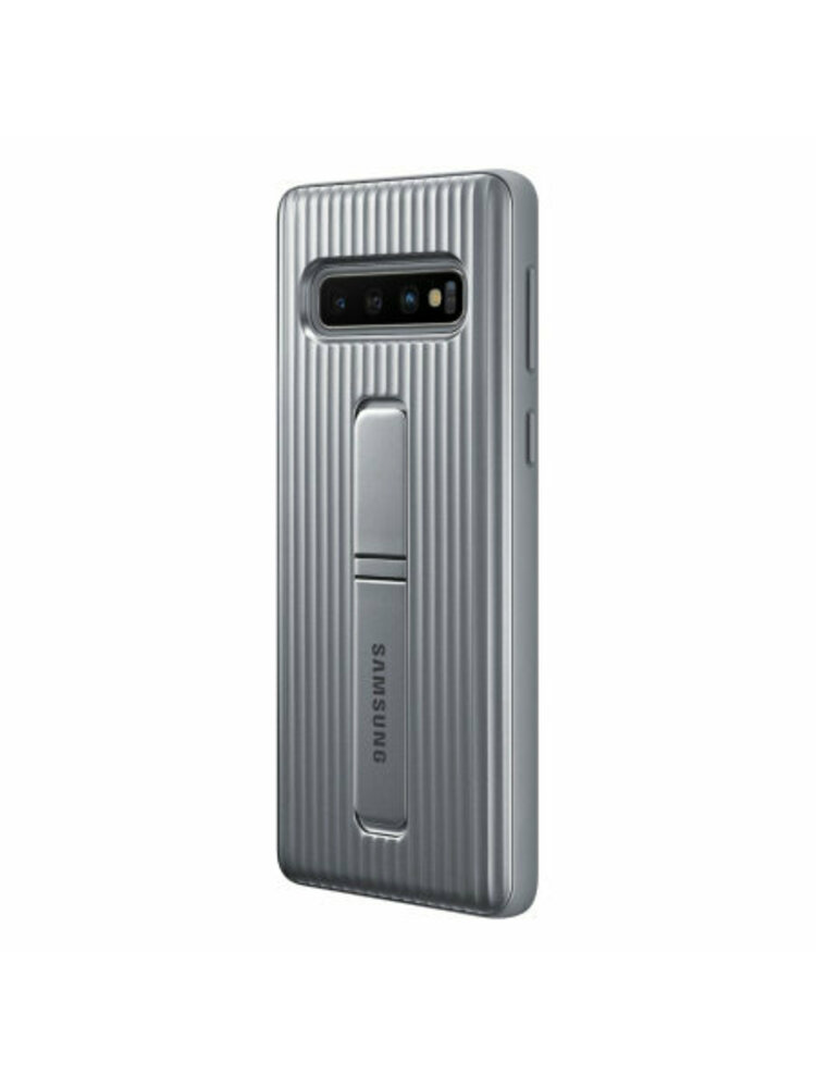 Originalus „Samsung Galaxy S10 Plus“ apsauginis stovas-dėklas – sidabrinis