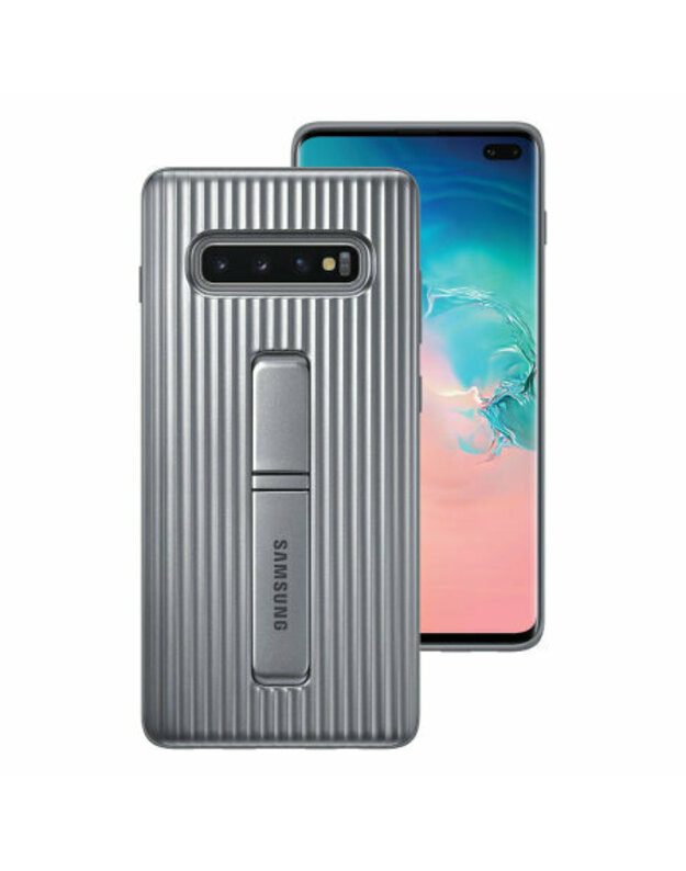 Originalus „Samsung Galaxy S10 Plus“ apsauginis stovas-dėklas – sidabrinis