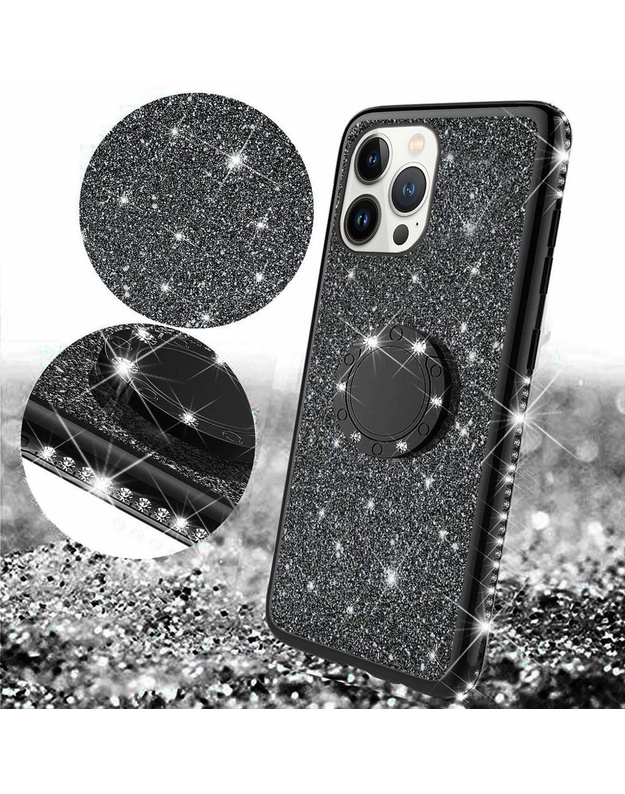 „iPhone 13 Pro“ dėklas, blizgučiais, juodas