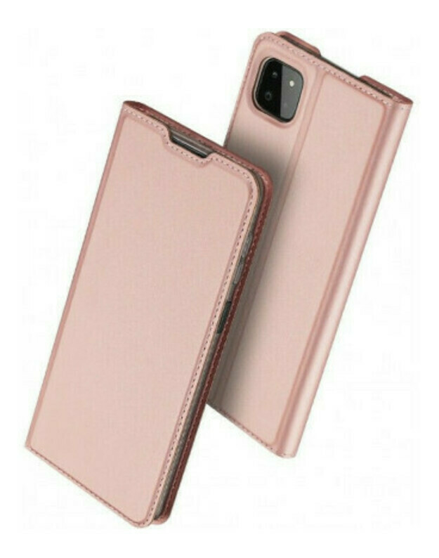 Rausvai auksinės spalvos atverčiamas dėklas Samsung Galaxy A22 5G telefonui "Dux Ducis Skin Pro"