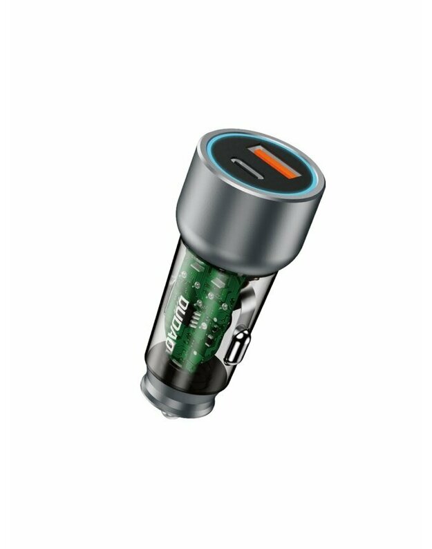 Automobilinis įkroviklis Dudao R4T, 30W, 3A, 1 x USB-A - 1 x USB-C, pilkas