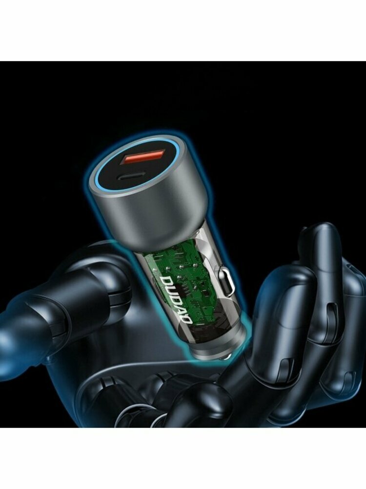 Automobilinis įkroviklis Dudao R4T, 30W, 3A, 1 x USB-A - 1 x USB-C, pilkas